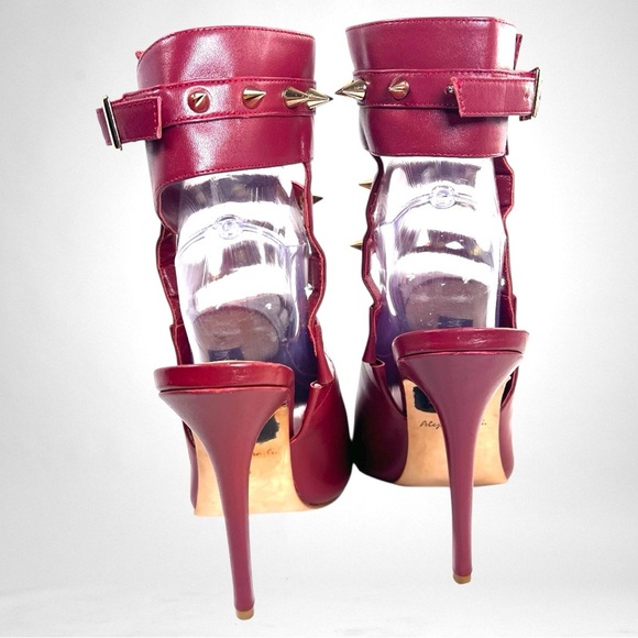 ALEJANDRA G Crimson Leather Studded Gladiator Stiletto Heels | Luxury Designer - Picture 8 of 11